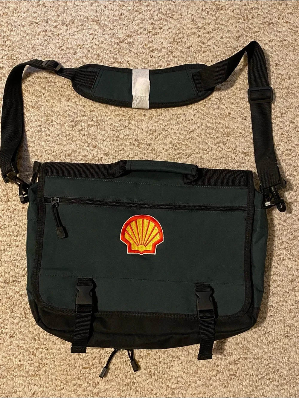 Port and Company Dark Green Messenger Bag with Shell Patch
